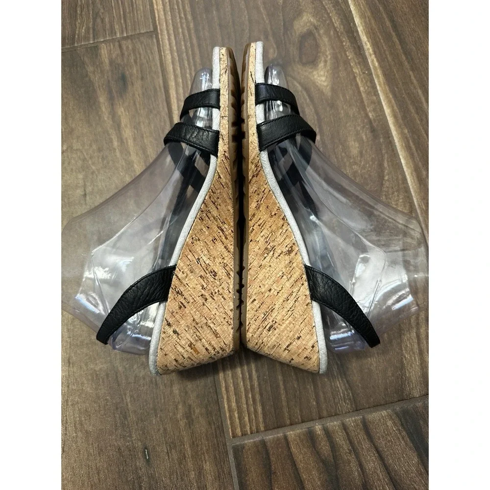 Patagonia Black Leather Cork‎ Wedge Sandals Strappy Slingback T11356 Womens 8M